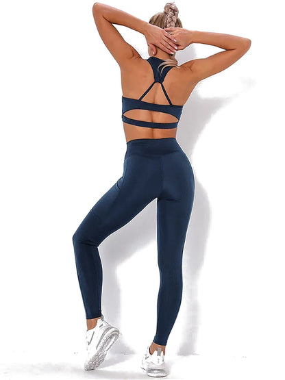 Women's Seamless Striped Activewear Set – Gym & Yoga Leggings